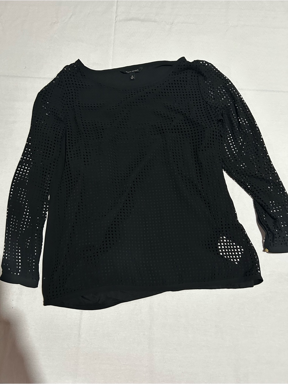 Banana Republic Black Eyelet Knit Long Sleeve Top